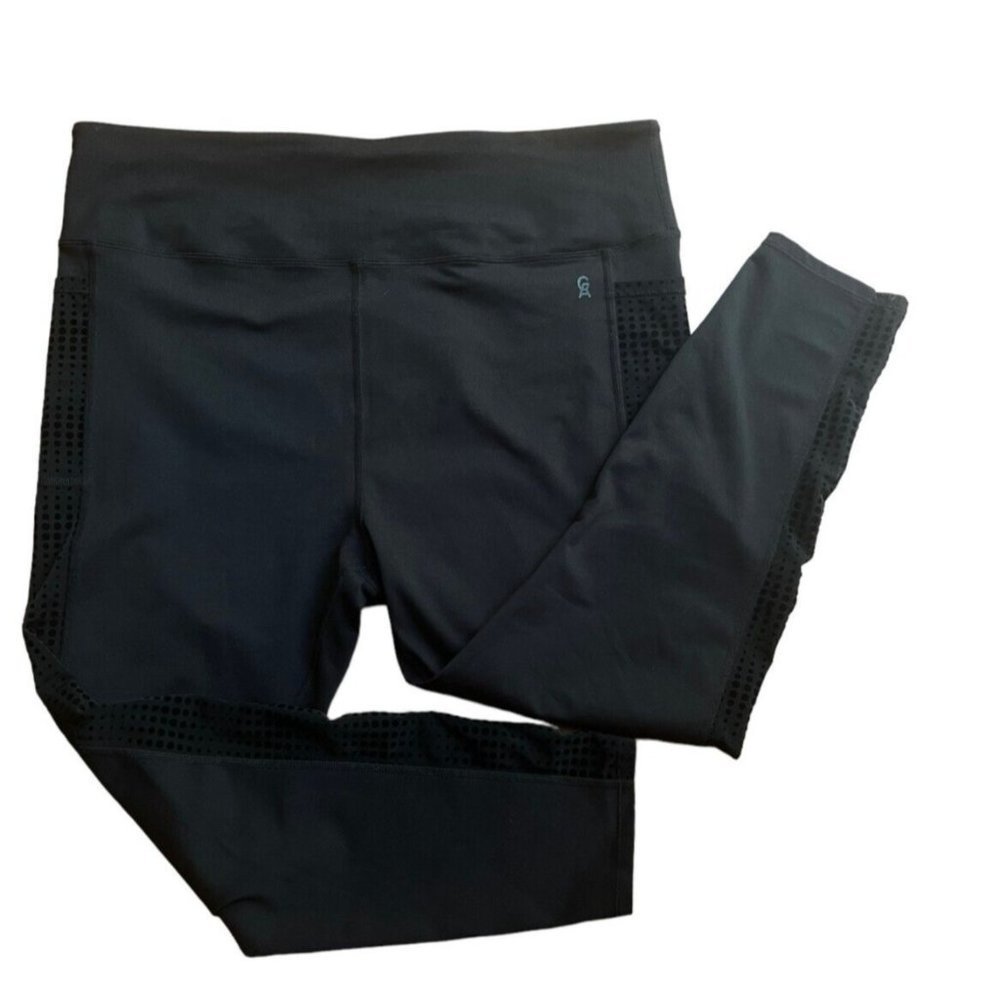 GOOD American Black Leggings Yoga High Rise Sheer Seam Pockets Pants Size 7